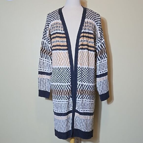 Sweater Duster Cardigan Long Length Womens Plus Size 2X Aztec Western Geometric - Picture 1 of 11